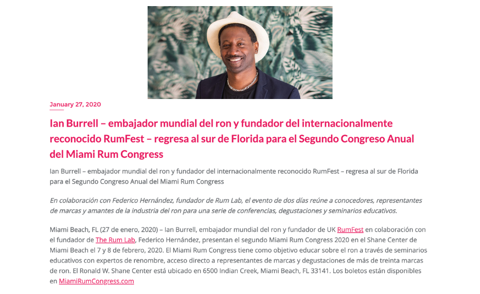 Ian Burrell – embajador mundial del ron y fundador del internacionalmente reconocido RumFest – regresa al sur de Florida para el Segundo Congreso Anual del Miami Rum Congress