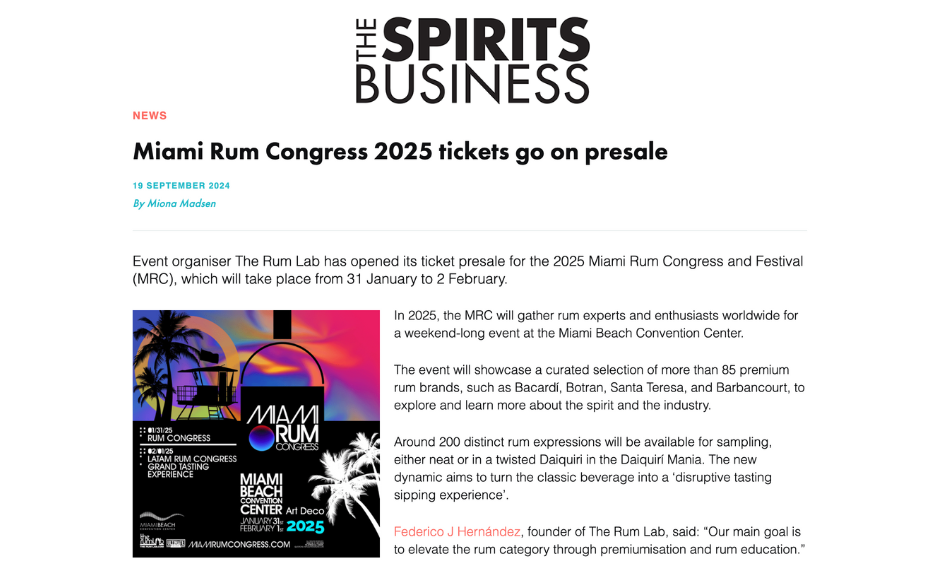 Miami Rum Congress 2025 tickets go on presale