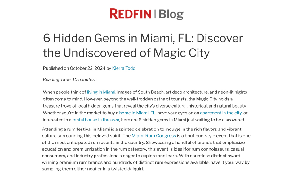 Miami Rum Congress on Redfin