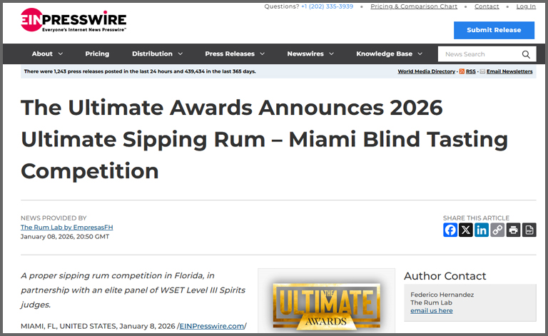 The Ultimate Awards Announces 2026 Ultimate Sipping Rum – Miami Blind Tasting Competition